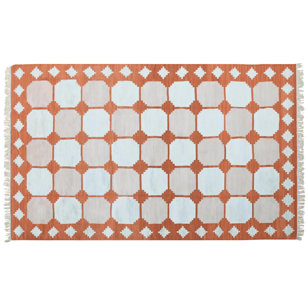 Natural Vegetable Dyed Indian Dhurrie Reversible Cotton Rug - Diamond Apricot