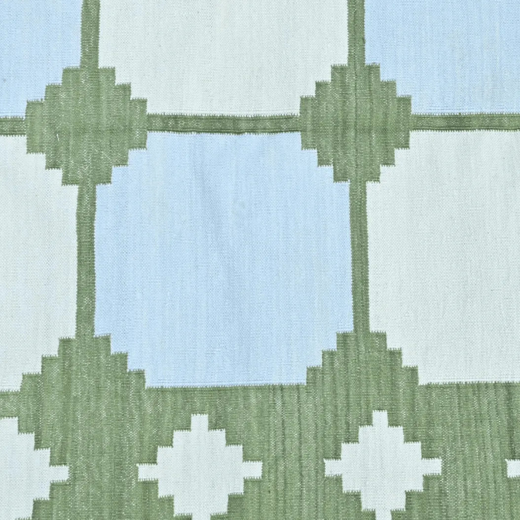 Natural Vegetable Dyed Indian Dhurrie Reversible Cotton Rug - Diamond Green