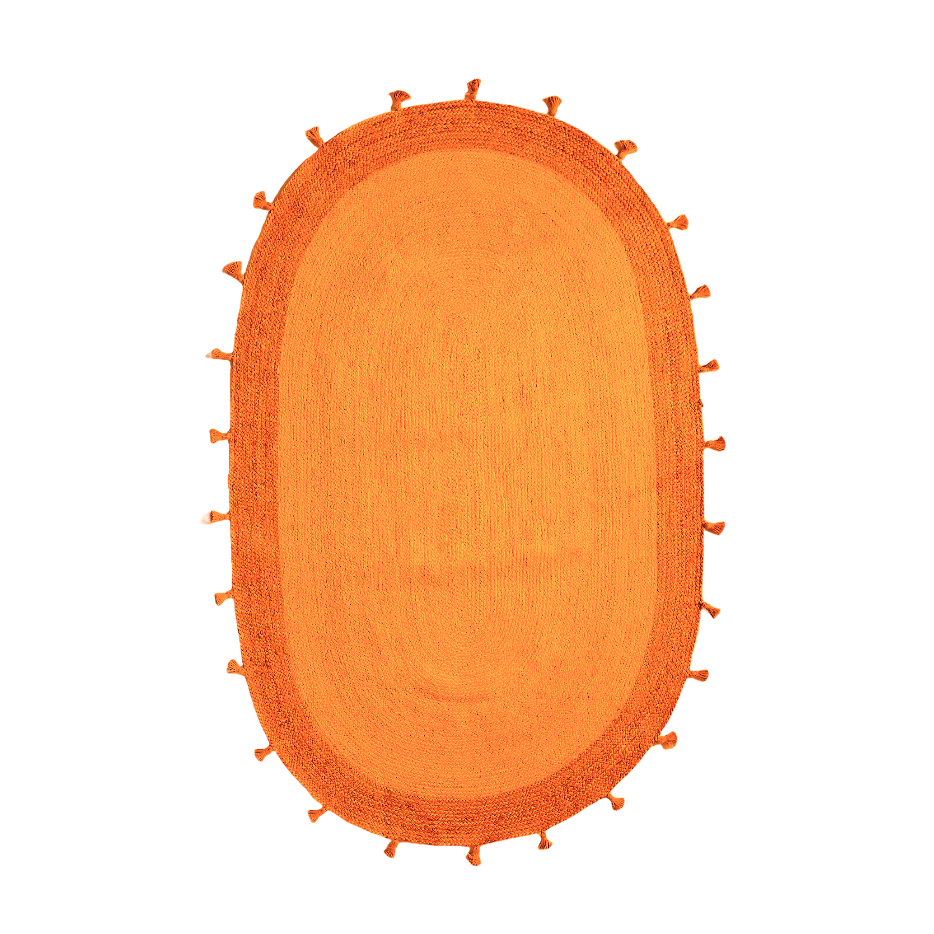 Orange Two Toned Oval Jute Rug with Tassels