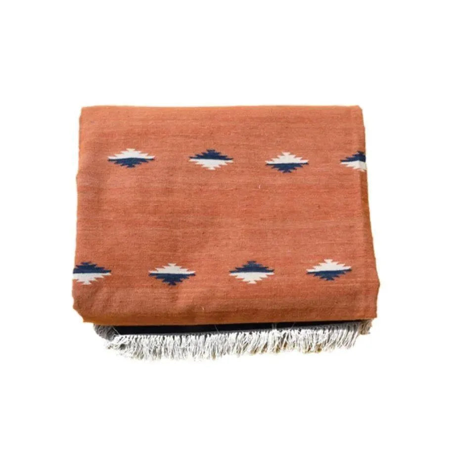 Organic Vegetable Dyed Indian Dhurrie Reversible Cotton Rug - Burnt Orange