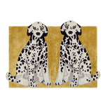 The Pair of Doggie hand-tufted wool rug in mustard features playful dog designs in warm, mustard tones. Its charming pattern and soft wool texture add a cozy, whimsical touch to any room.