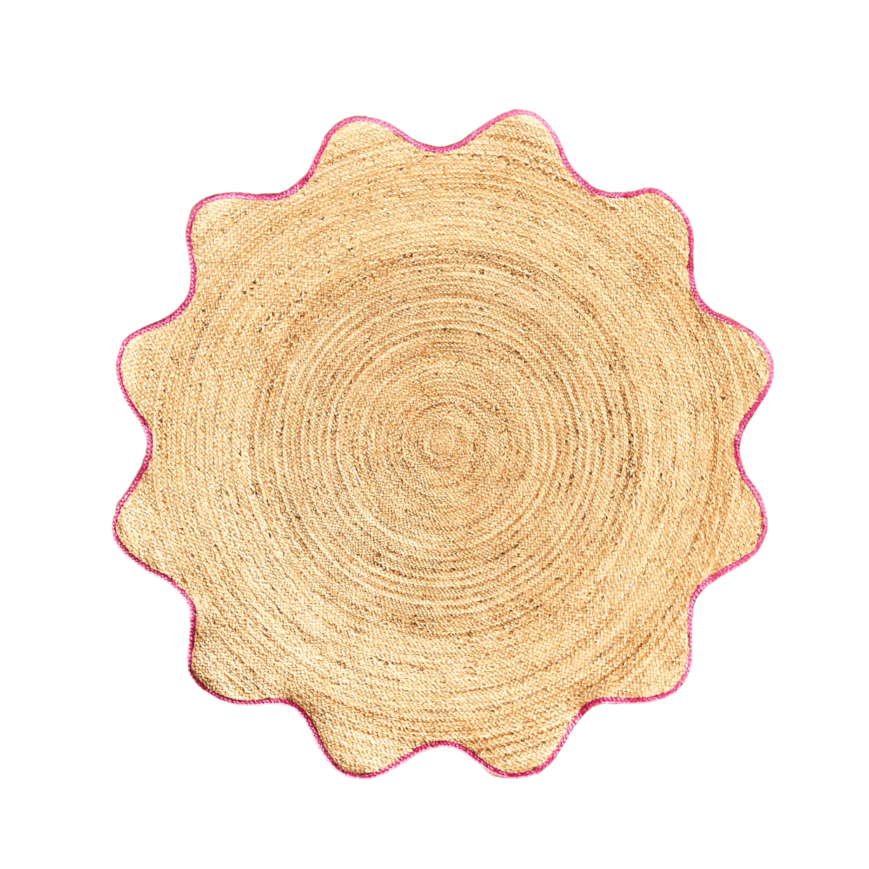 Pink Trim Natural Round Jute Rug