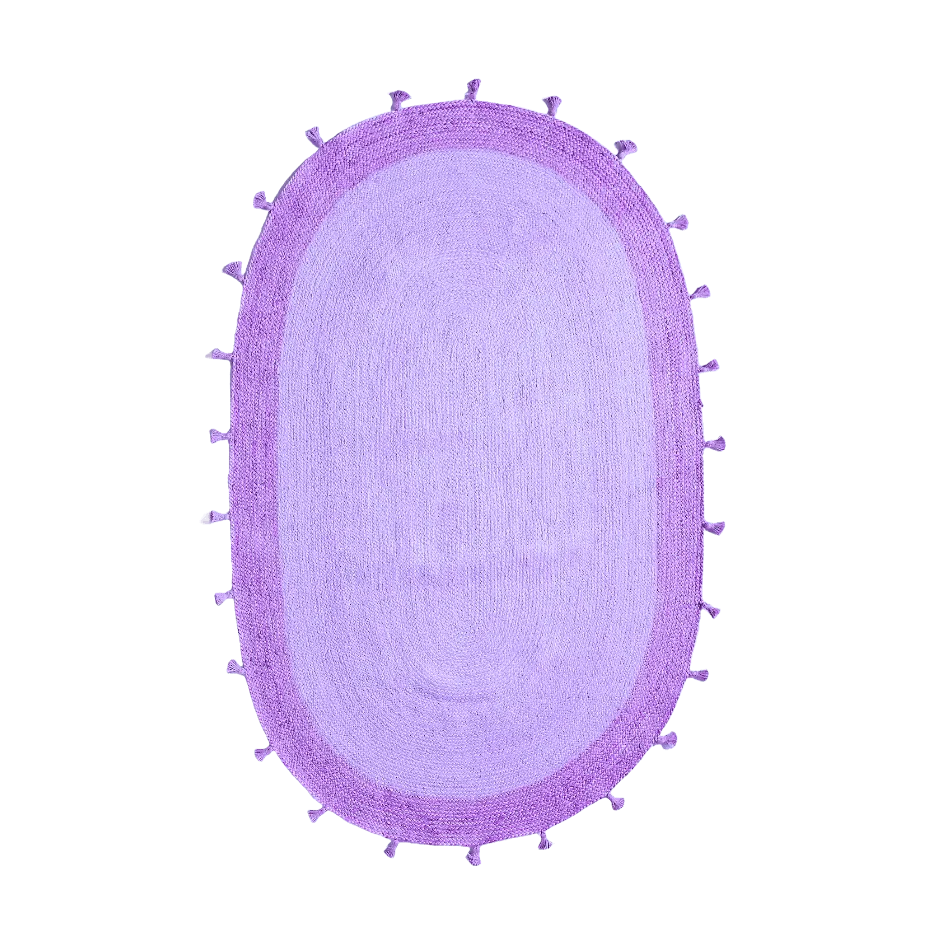 Purple Two Toned Oval Jute Rug with Tassels