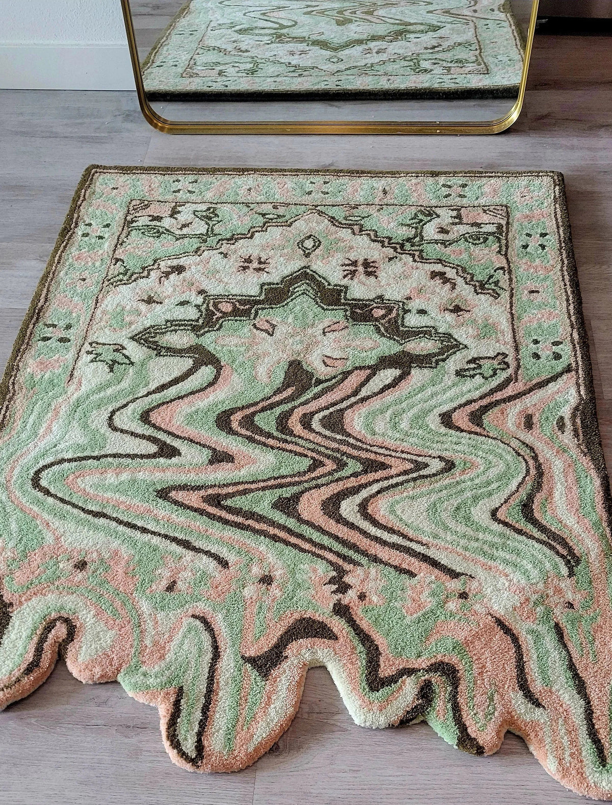 Lime Green Melting Traditional Persian Hand Tufted Wool Rug