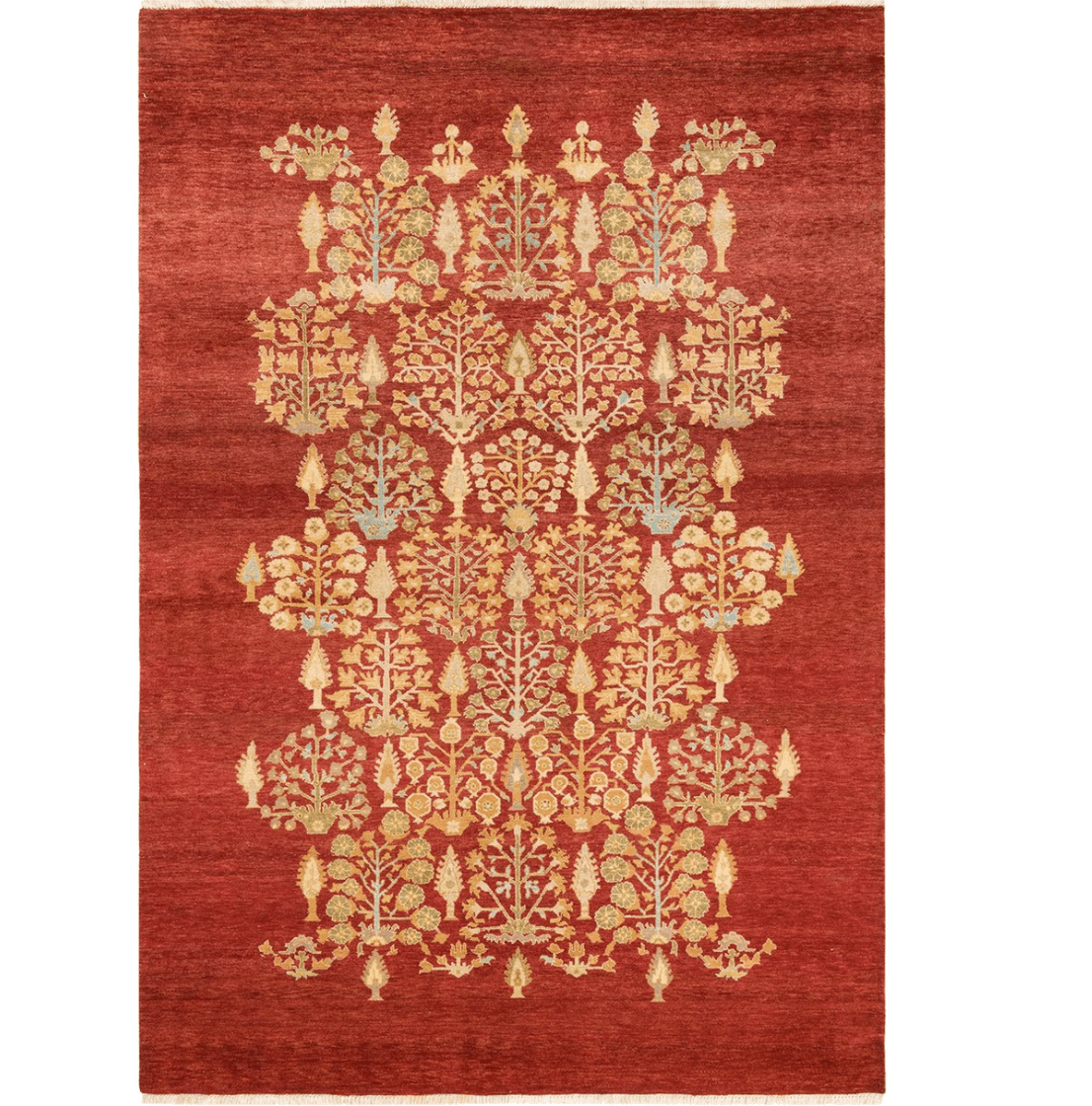 Ruby Trees of Lives Hand Spun Wool Hand Knotted Area Rug