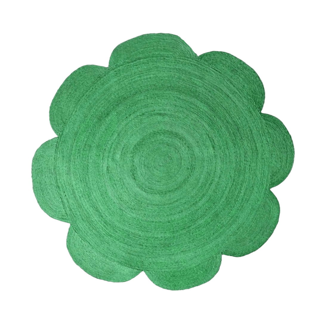 Scallop Flower Round Jute Rug - Green