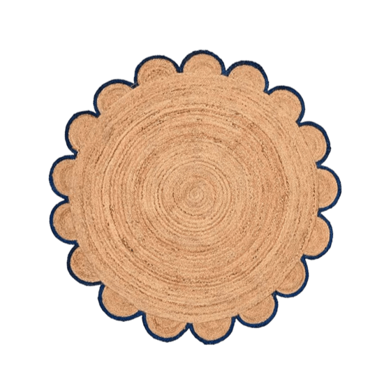 Scalloped Round Jute Rug - Black Trim