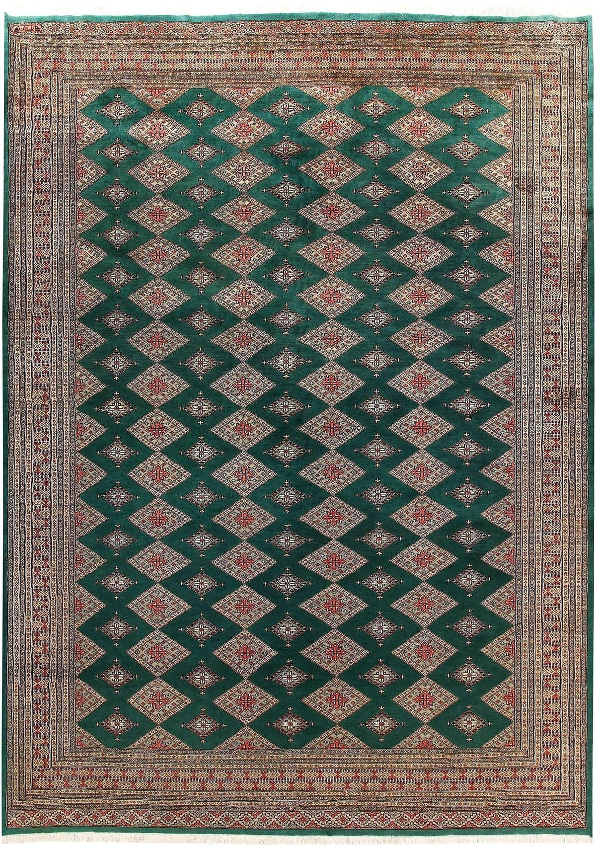 The Sea Green Sarong hand-knotted area rug features a soothing sea green hue with intricate patterns. Its handcrafted design and soft texture bring a serene and elegant touch to any space.