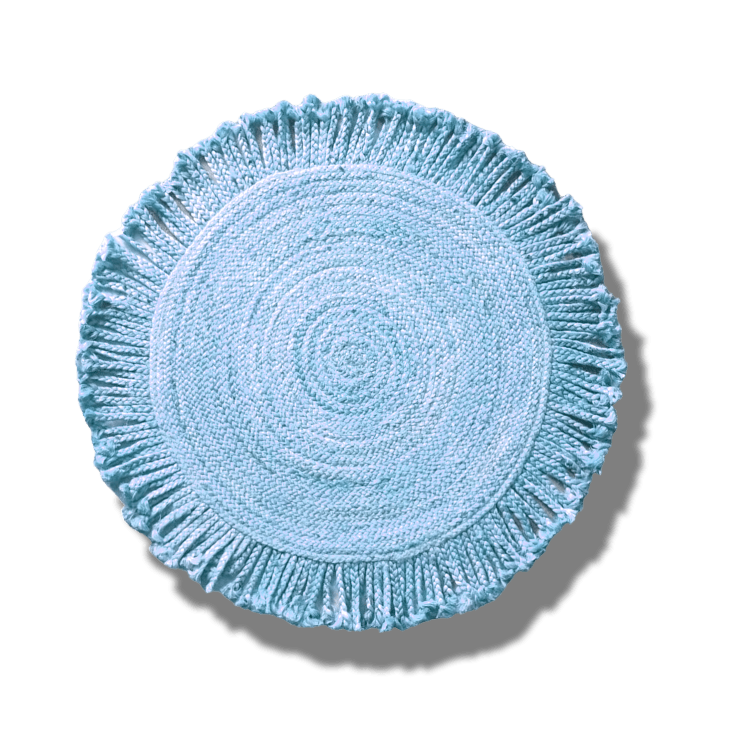 Shala Fringed Natural Round Jute Rug - Blue