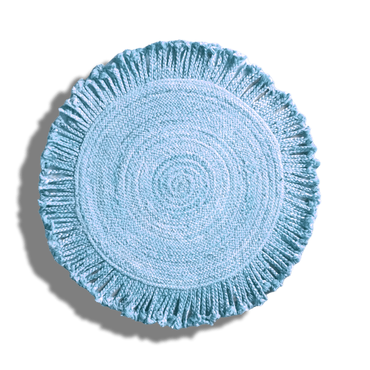 Shala Fringed Natural Round Jute Rug - Blue