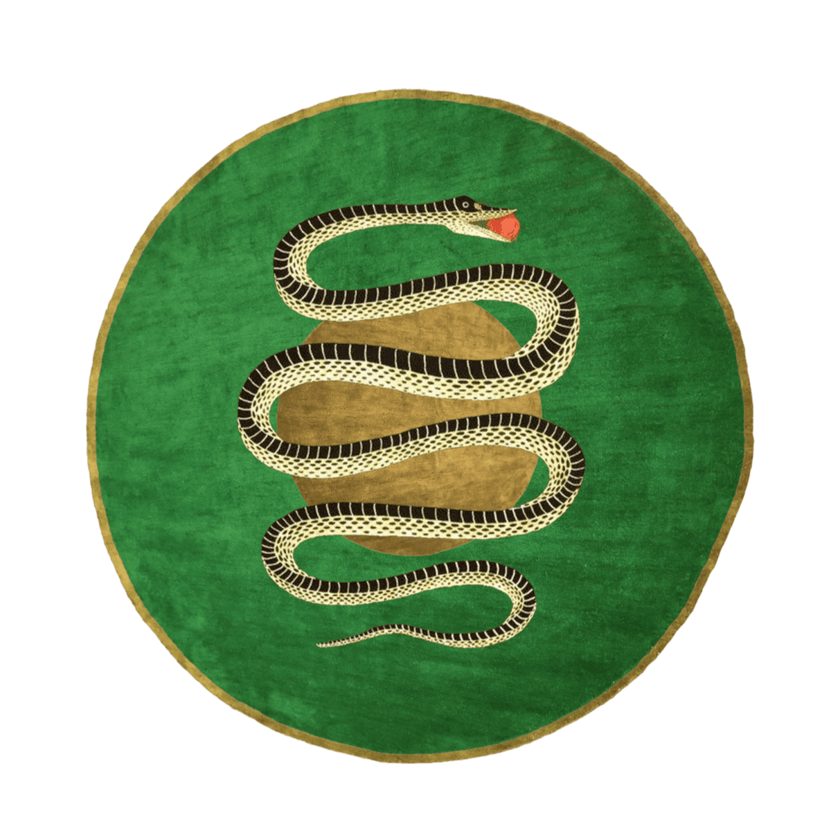 Snake and Apple Green Gold Round Hand Tufted Wool Rug