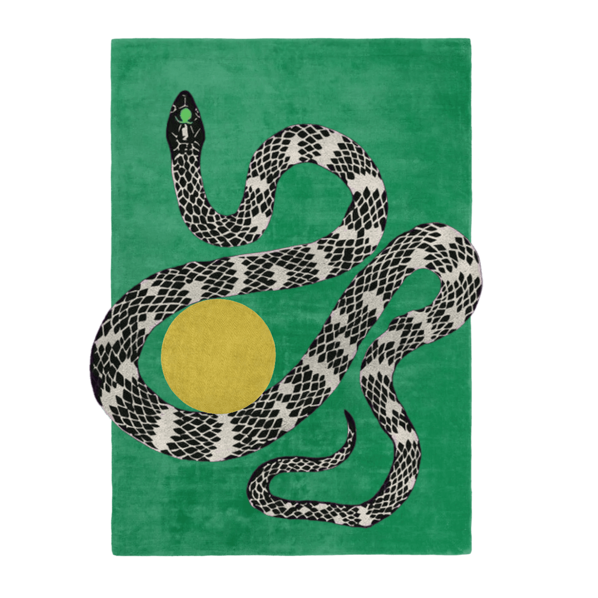 Snake and Sun Green Hand Tufted Wool Rug