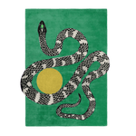 Snake and Sun Green Hand Tufted Wool Rug