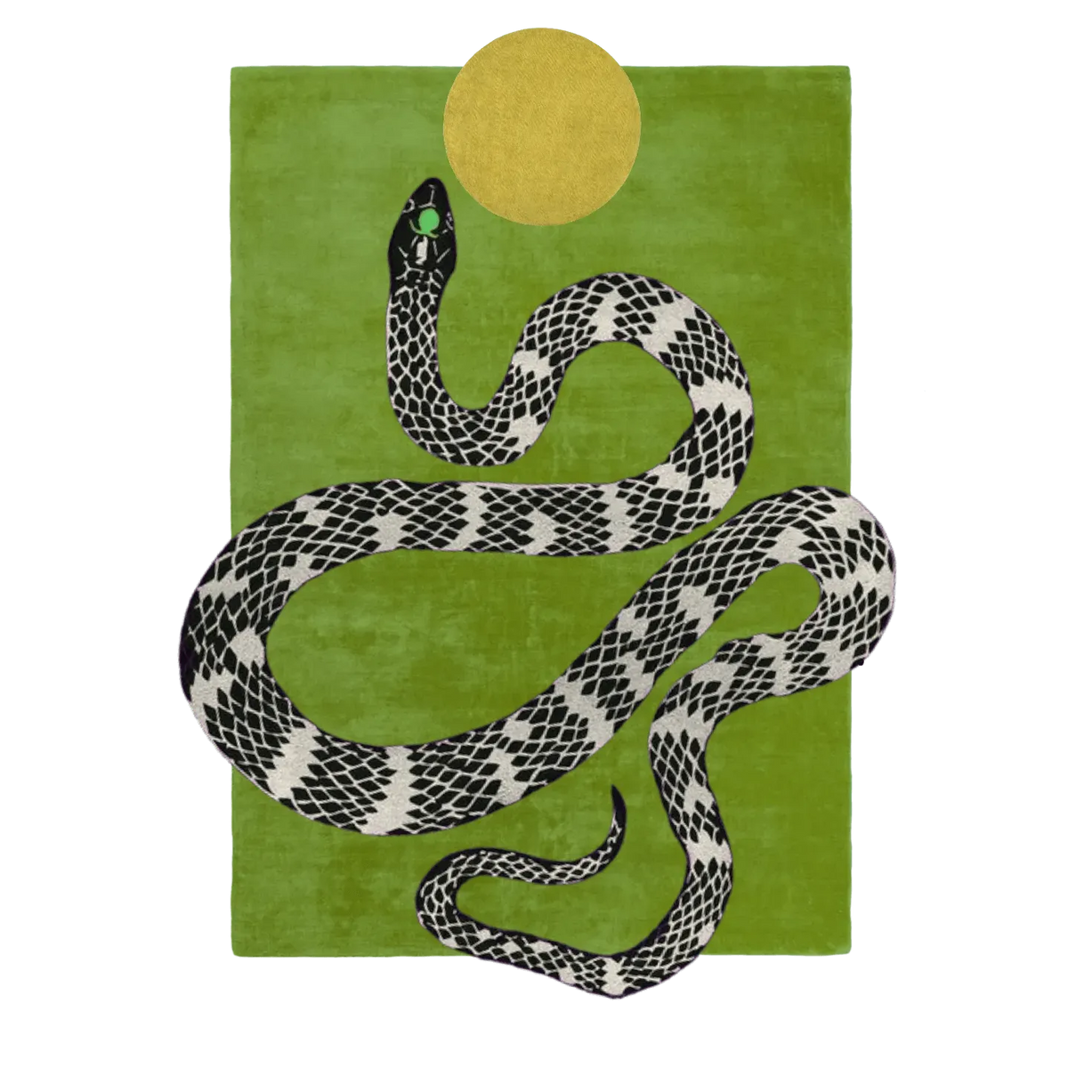 Snake and Sun Hand Tufted Wool Rug - Moss Green II