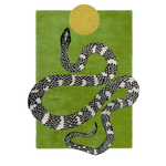 Snake and Sun Hand Tufted Wool Rug - Moss Green II