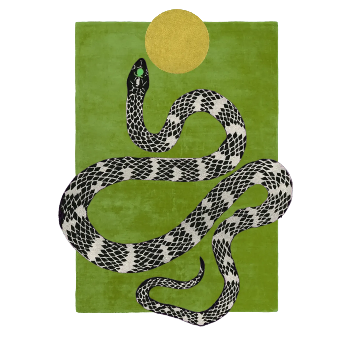 Snake and Sun Hand Tufted Wool Rug - Moss Green II