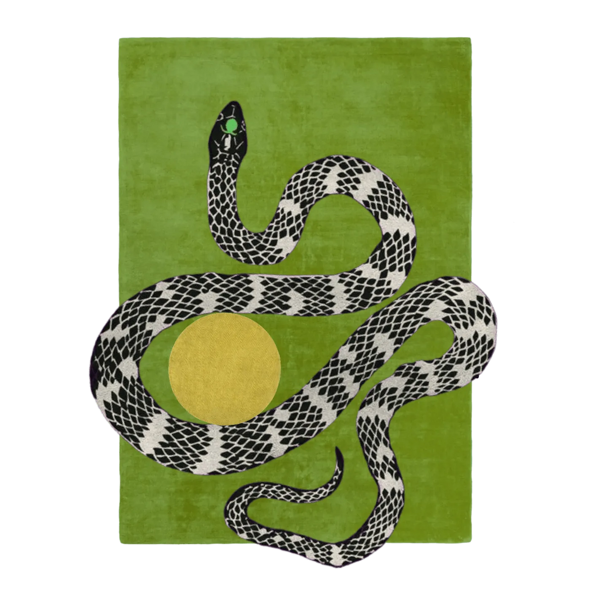 The "3D Snake Hand Tufted Wool Rug 5' x 8'" showcases a captivating 3D snake design, creating a bold and artistic statement in any room. Crafted from high-quality wool, this rug offers both texture and durability for a unique decor piece.