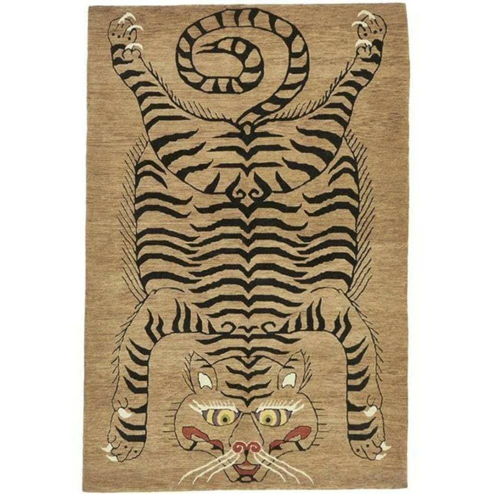 Tanned Jungle Cat Hand Tufted Wool Rug