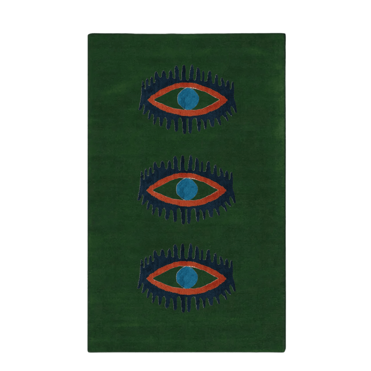 Three Evil Eyes Green Hand Tufted Wool Rug - Classic