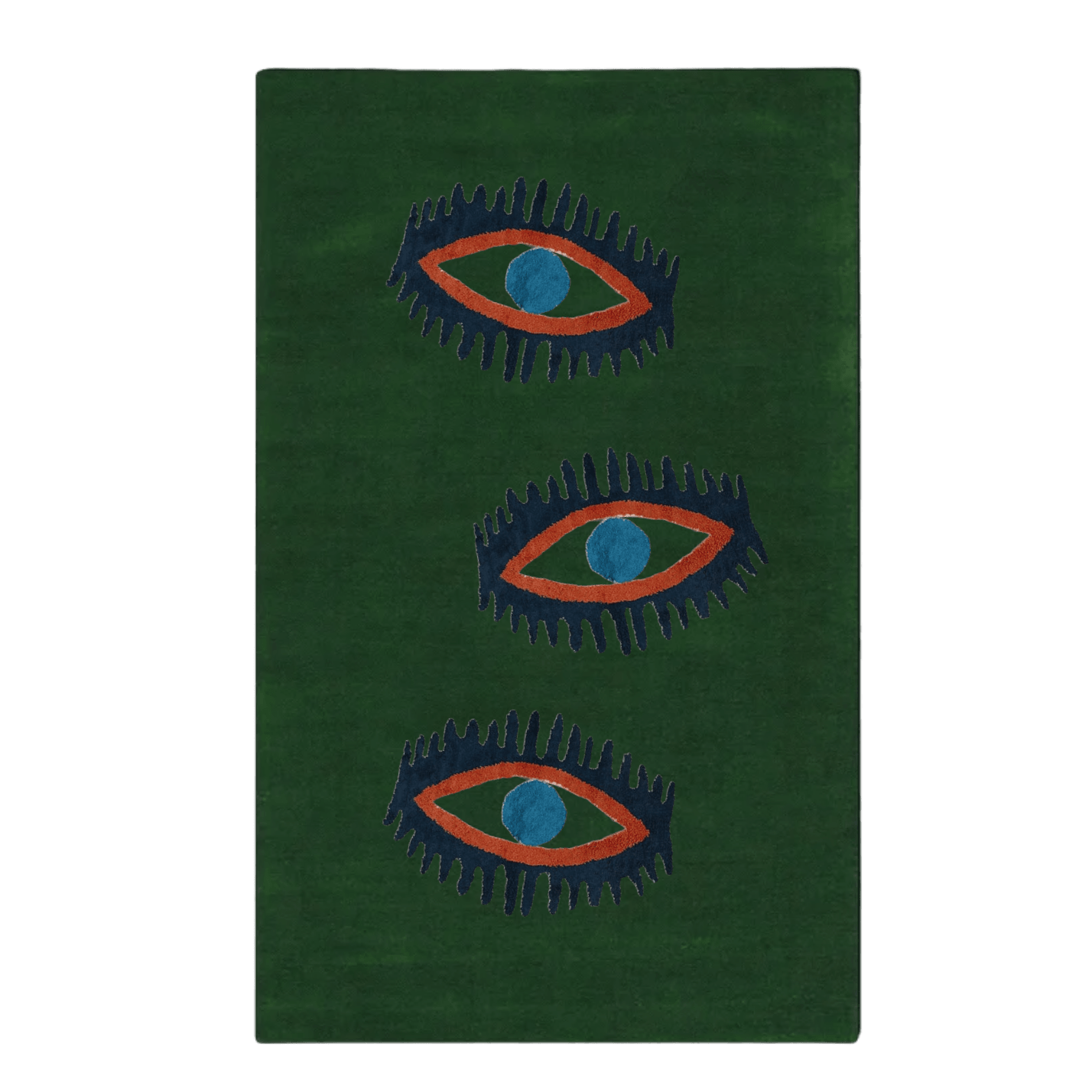 Three Evil Eyes Green Hand Tufted Wool Rug