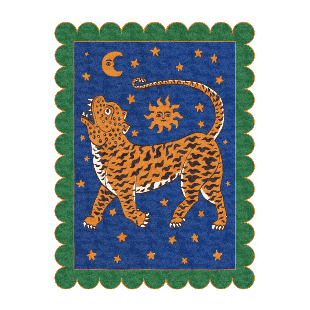 Tibetan Tiger Starry Night Scallop Hand Tufted Wool Rug