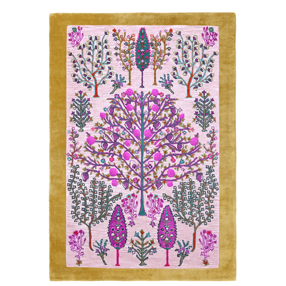 Tree of Life Pink Mustard Hand Tufted Wool Rug