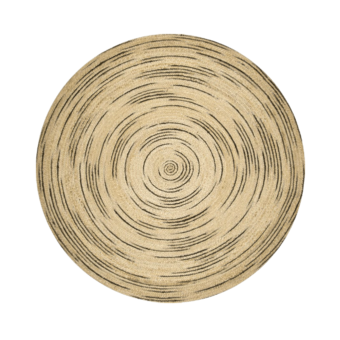 Twirly Black and Natural Round Jute Rug