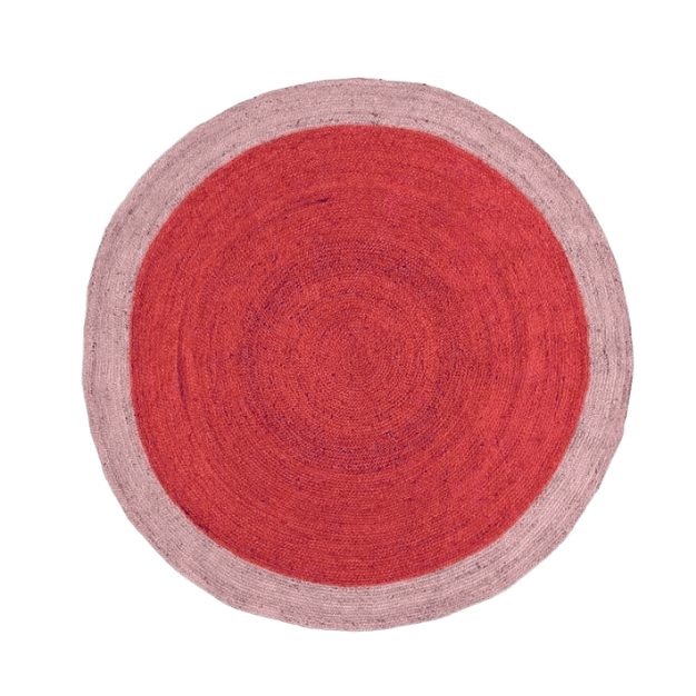 Two Toned Red Round Jute Rug