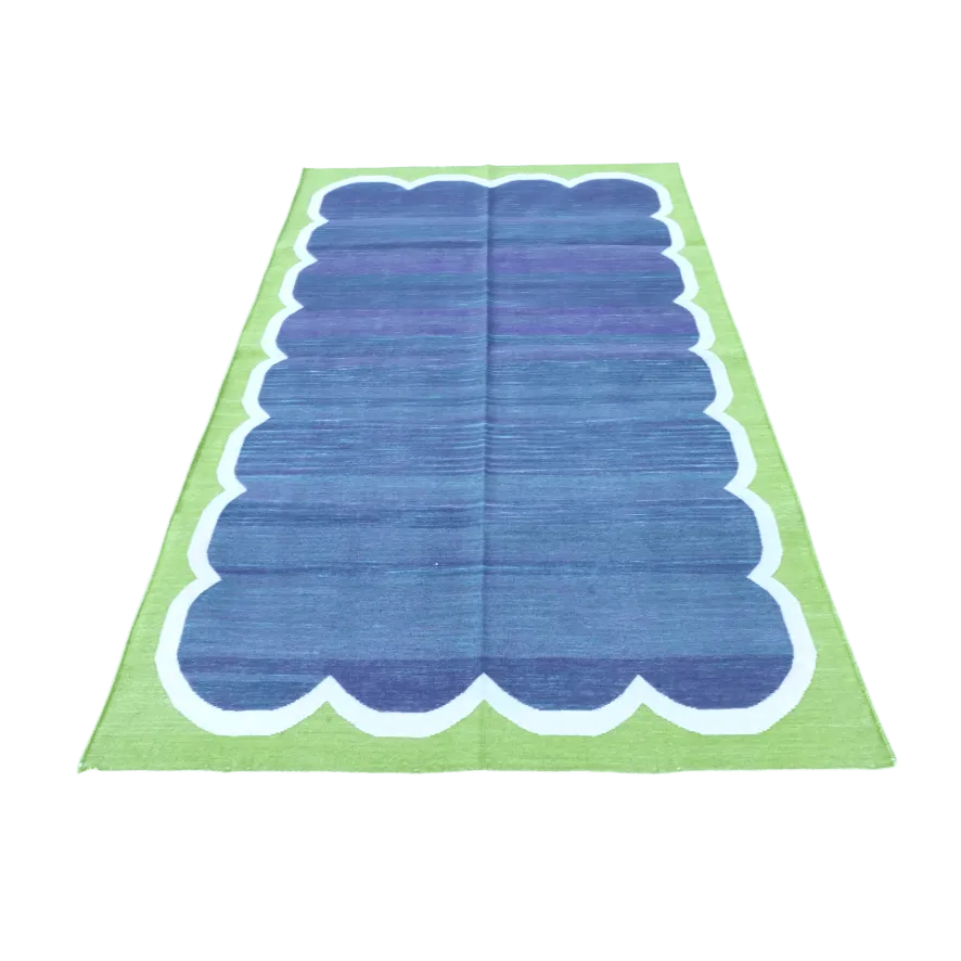 Vegetable Dyed Indian Dhurrie Cotton Rug - Blue/Green