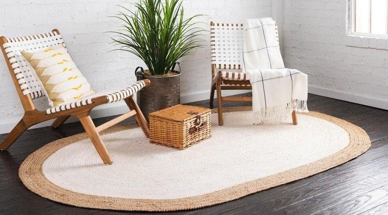 White Oval Jute Rug