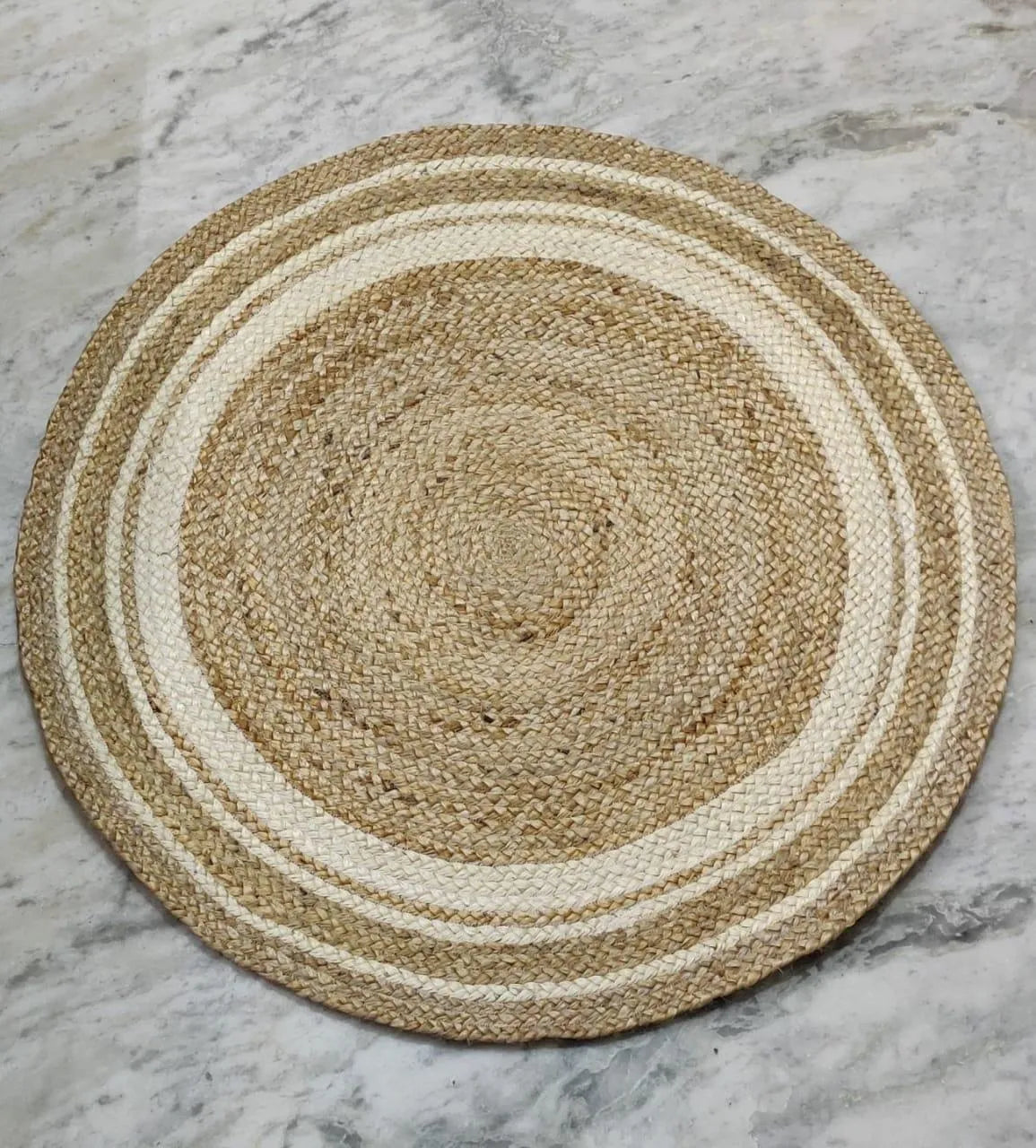 White Trim Natural Hanna Hand Braided Round Jute Rug