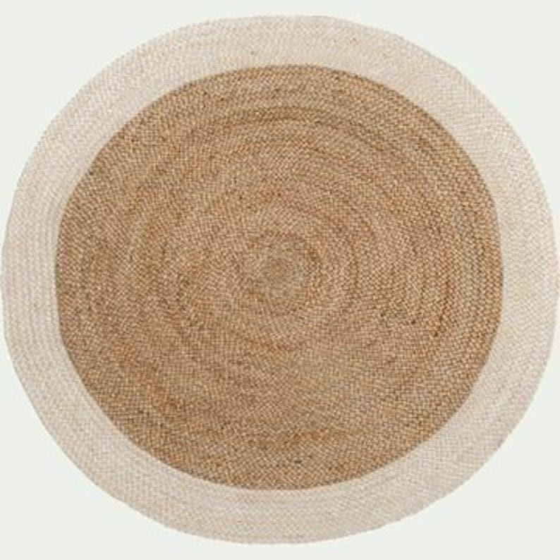 White Trim Round Jute Rug