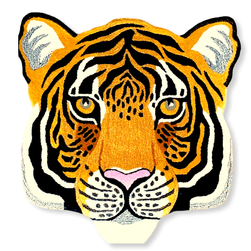 Wild Cat Tiger Face Hand-Tufted Wool Accent Rug