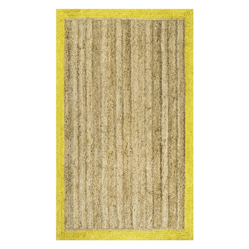 Yellow Bordered Natural Jute Rug