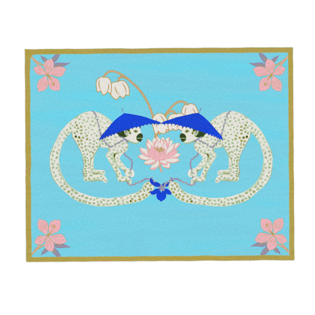 Lotus Monkey Lover Hand Tufted Wool Rug - Blue