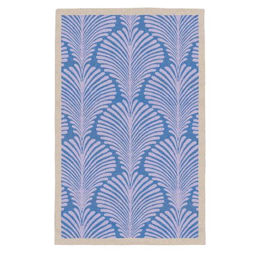 Art Deco Scallop Blue Hand Tufted Wool Rug