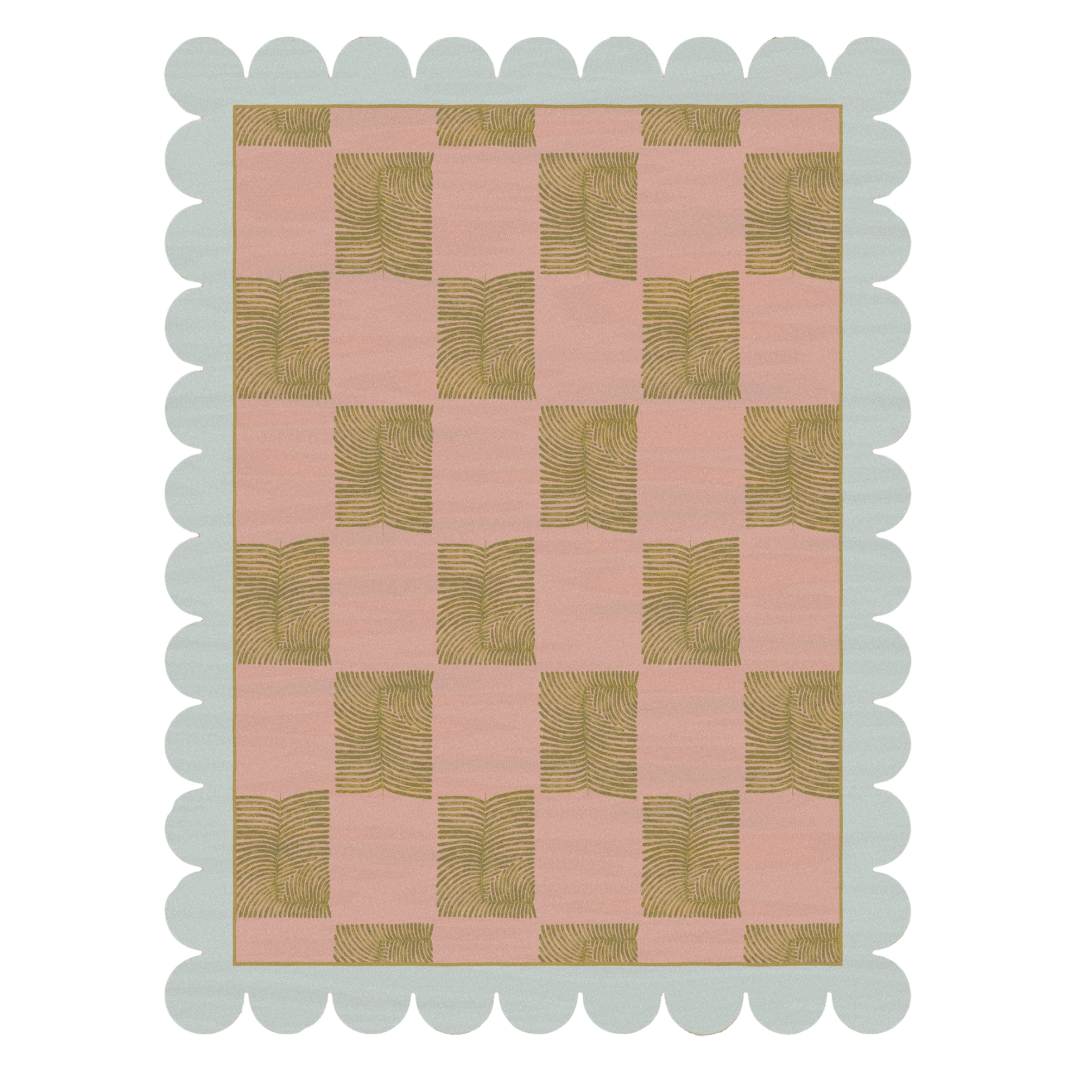 Scalloped Leaf Checker Pastel Hand Tufted Rug