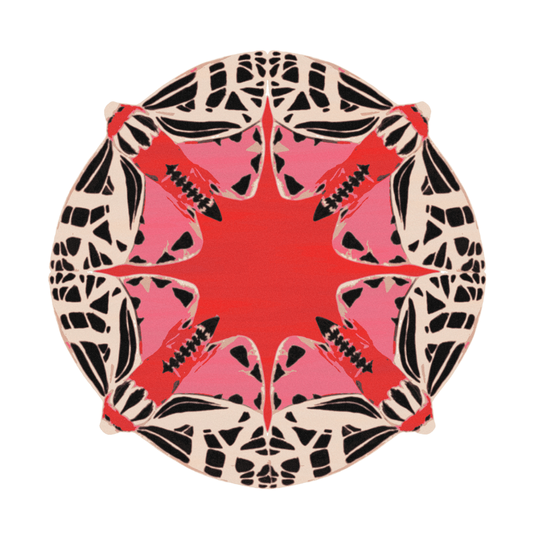 Round Abstract Butterfly Hand Tufted Rug - Red