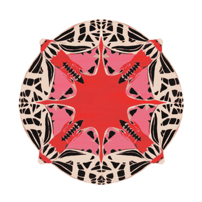 Round Abstract Butterfly Hand Tufted Rug - Red