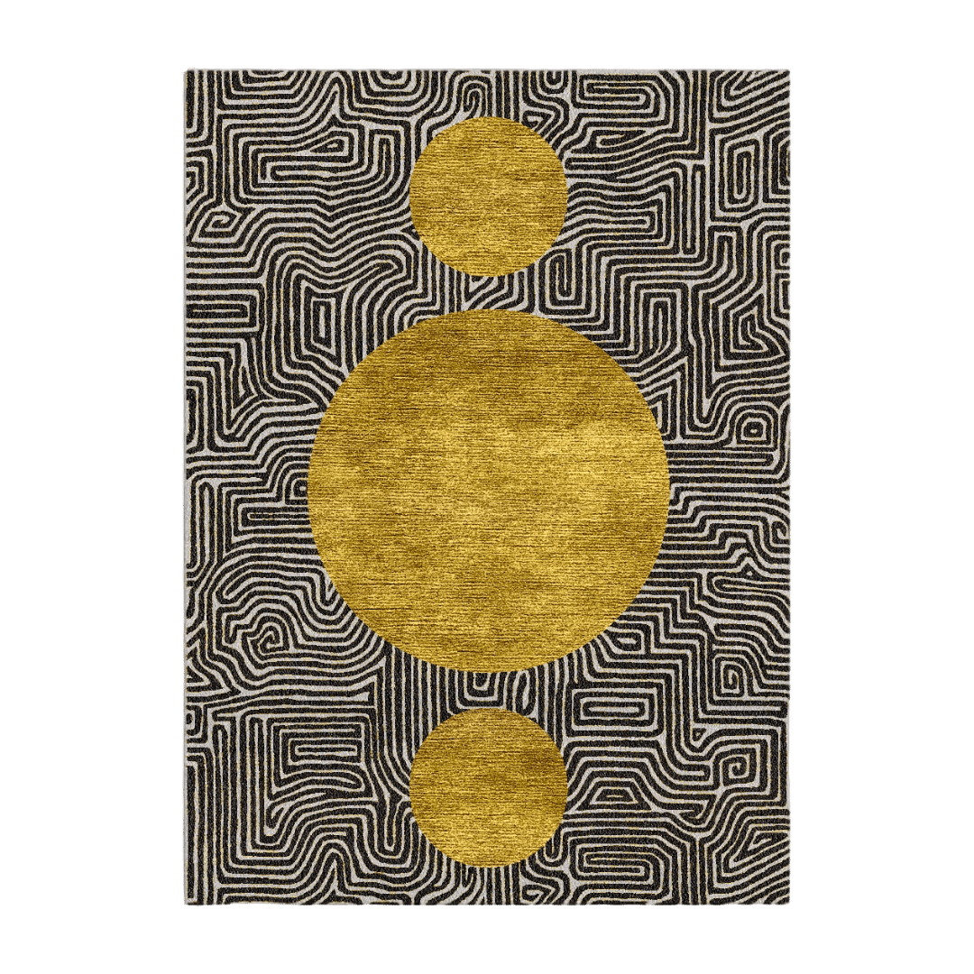 Three Golden Suns Maze Hand Tufted Wool Rug