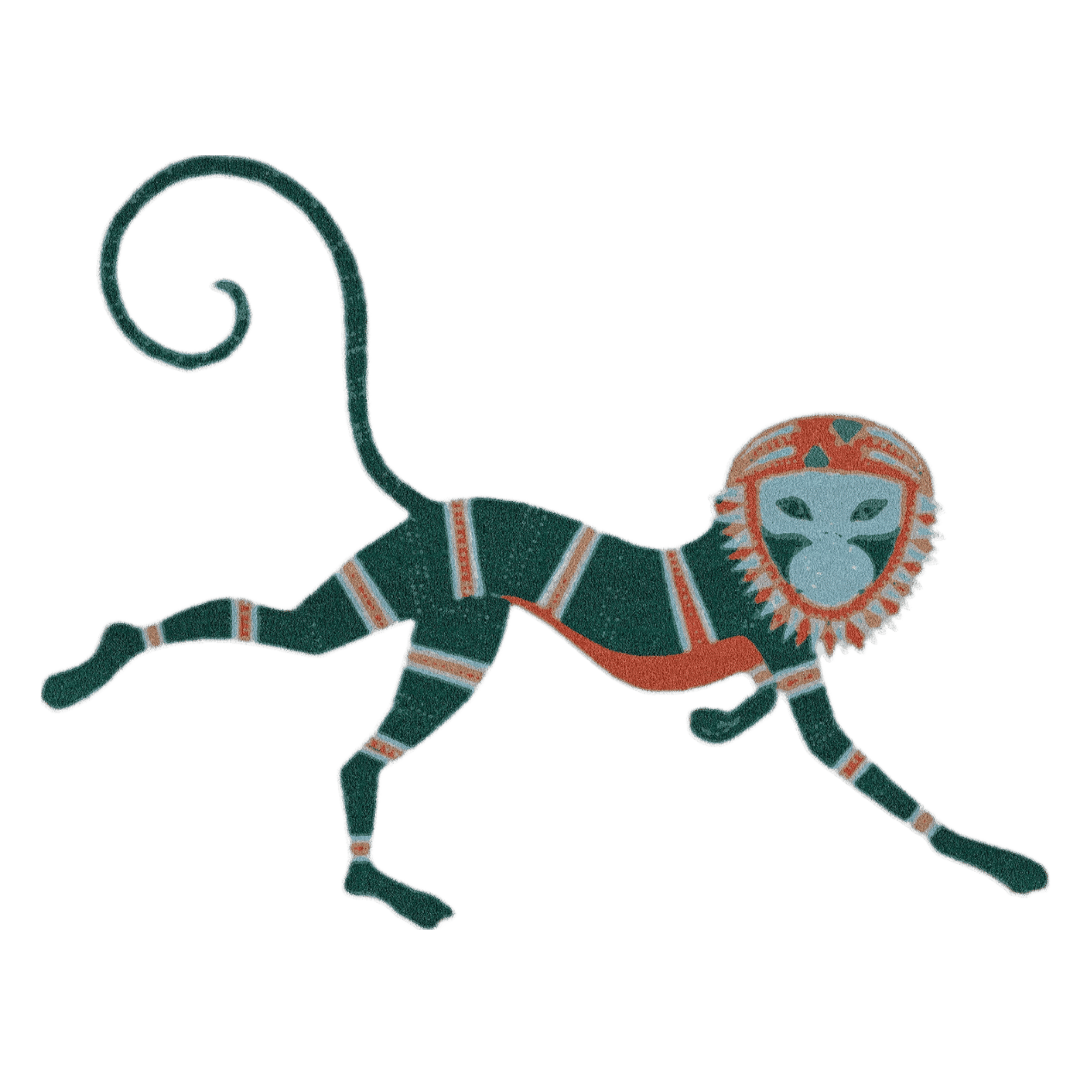 Leaping Monkey Hanuman Accent Wool Rug