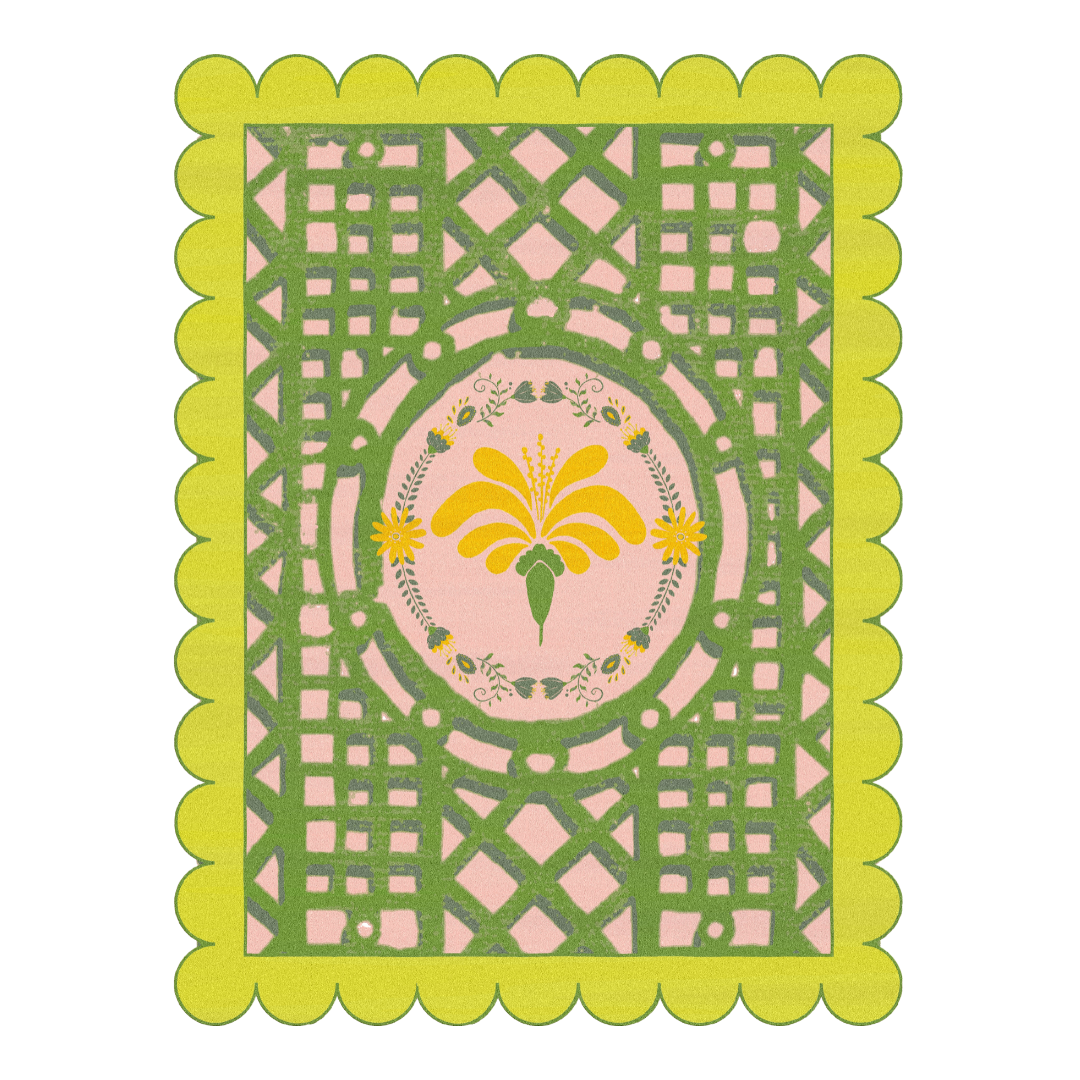 Scalloped Yellow Flower Mazed Hand Tufted Rug