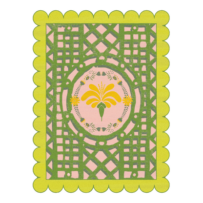 Scalloped Yellow Flower Mazed Hand Tufted Rug