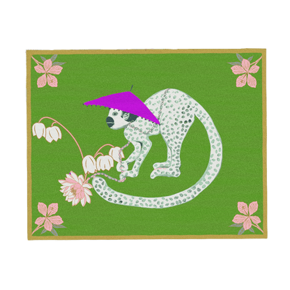 Pink Hat Monkey and Lotus Hand Tufted Rug