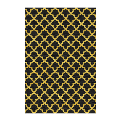 Golden Art Deco Scale Black Tufted Rug