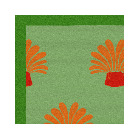 Orange Palm Trees Green Tufted Wool Rug