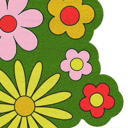 Spring Flowers in Green Field Wool Rug