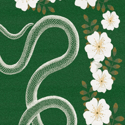 White Flowers Snakes Hand Tufted Rug - Green