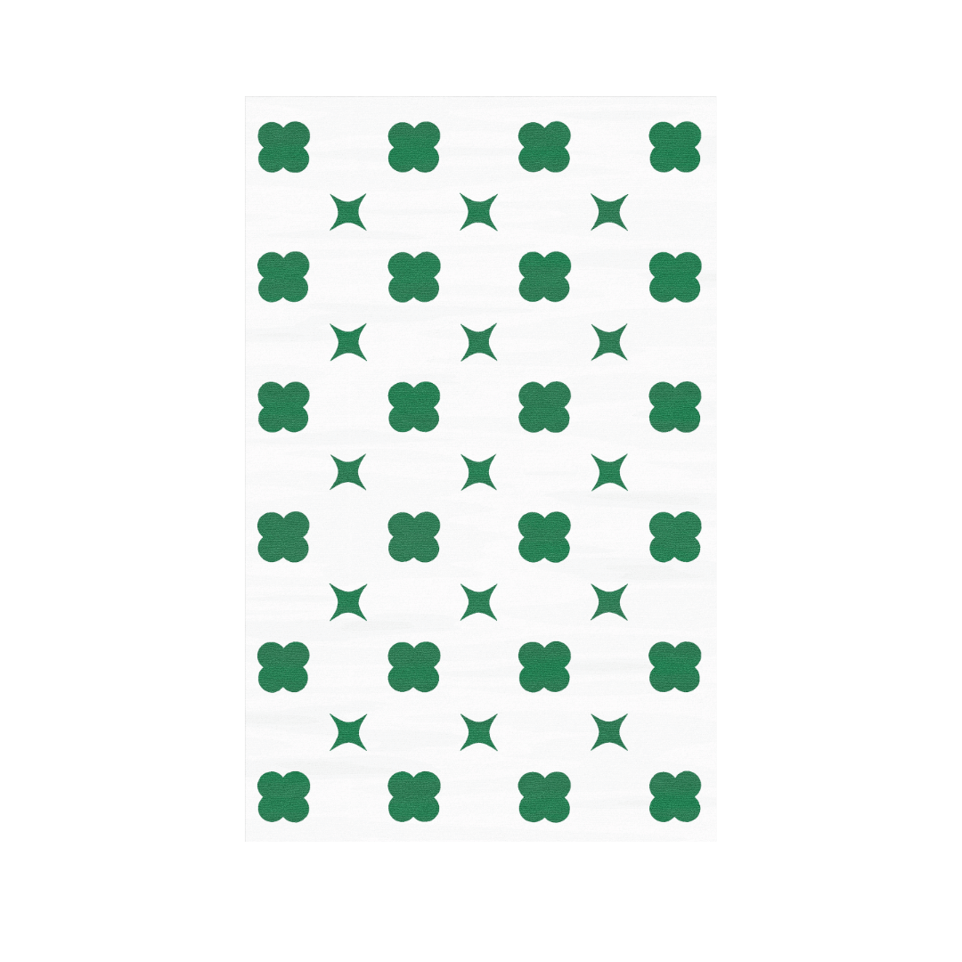 Green Clovers Hand Tufted Rug - White