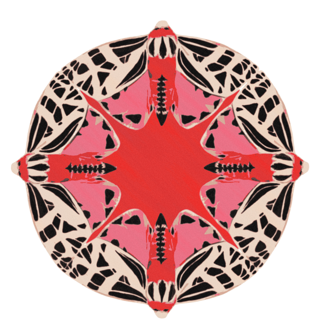 Round Abstract Butterfly Hand Tufted Rug - Red